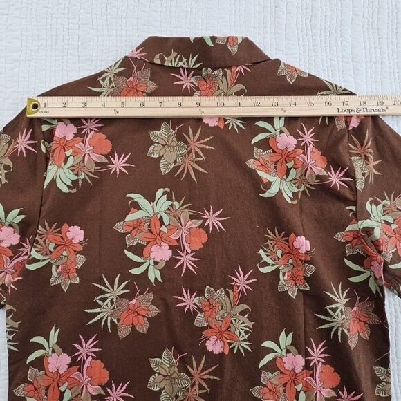 Billabong Hawaiian Shirt Women's S Brown Floral NEW Short Sleeve NWT MSRP $66 - Picture 13 of 16